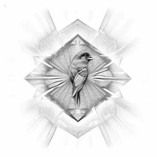 Glowing Diamond 3D Crystal With A Bird In The Middle With Rays Shooting Out