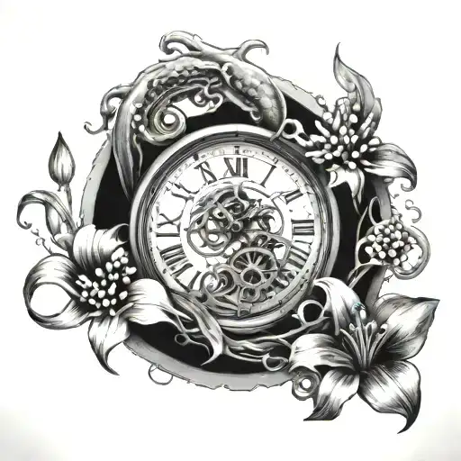 Kraken Breaking Out Of Clock Surrounded By A Lilly Of The Valley