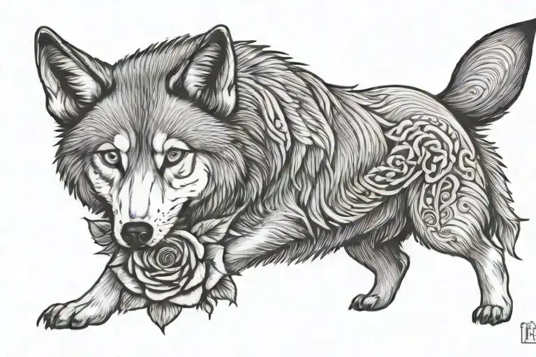 Wolf Standing With Rose