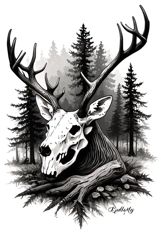 Deer Skull In Forest
