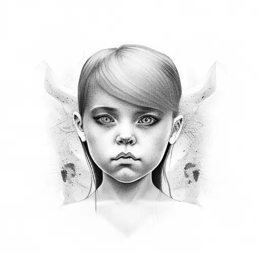 A Black And Grey Portrait Of The Client's Daughter