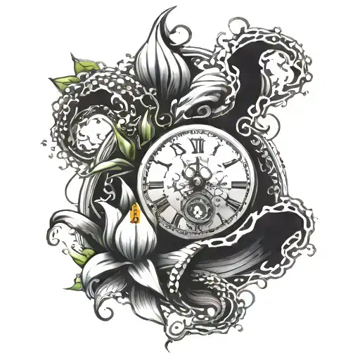 Kraken Breaking Out Of Clock Surrounded By A Lilly Of The Valley