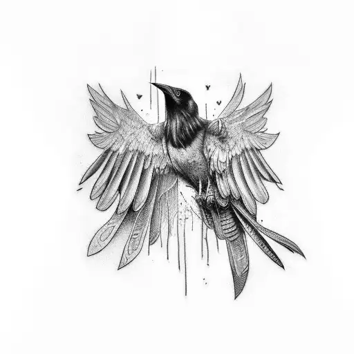 A Sleeve Tattoo Of A Raven With Skulls