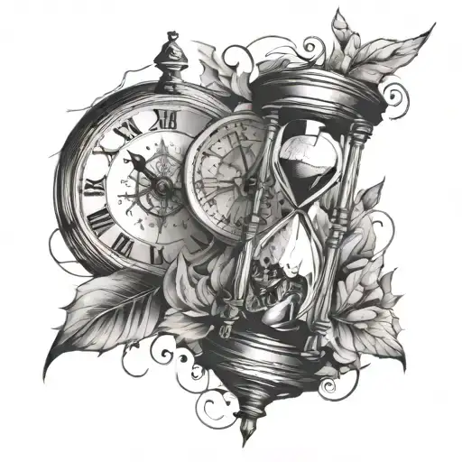 Clock With Cracks And Hourglass