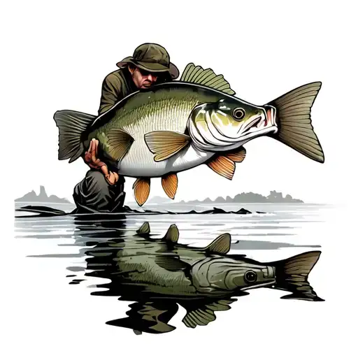 Bass Fishing Outdoor Seen His Reflection