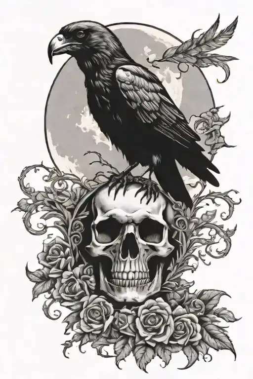 Skull Crow Grave Moon