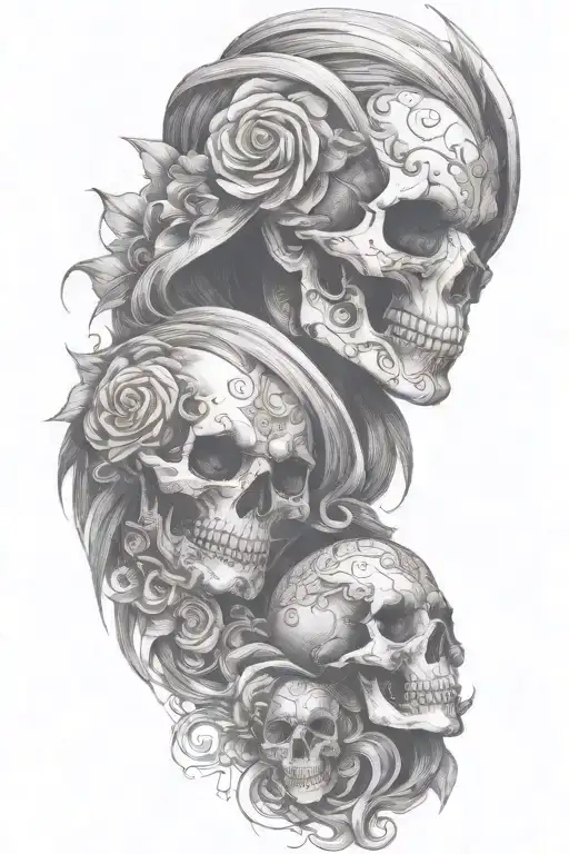 Lady Skullface Surrounded By Swirling