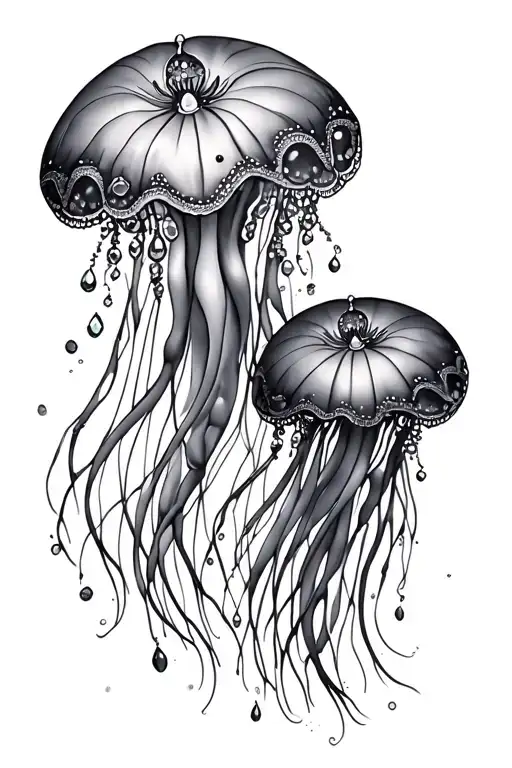 Three Black And Gry Jellyfish With Bohemian Lace And Jewels