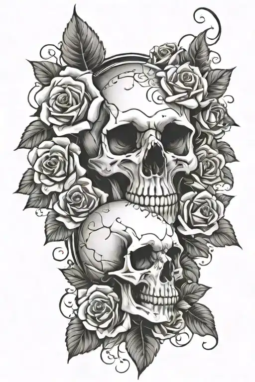 Skull And Roses Leg Sleeve Tattoo Design