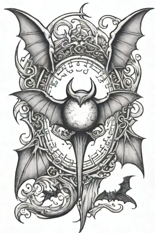 Crescent Moon Surrounded By Bat Wings