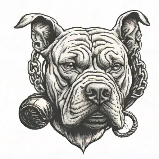 Mean Pit Bull Chewing Boxing Gloves Hanging