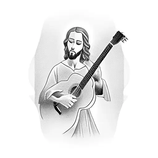 A Silhouette Of Jesus Playing An Acoustic Guitar
