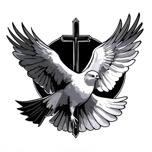 Dove Flying In With A Cross Behind It