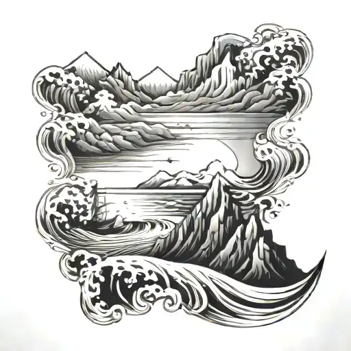 Ocean Waves Leading To Mountains