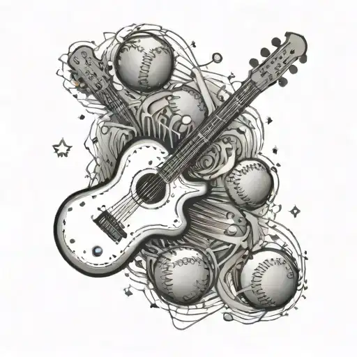 A Constellation Of Baseballs In The Shape Of A Guitar