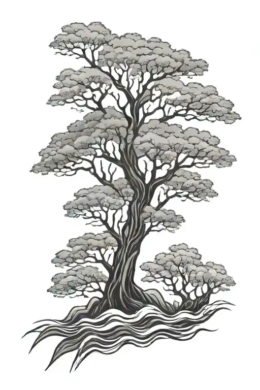 Men's Forearm Water Leading Into Tree Theme