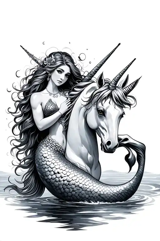 Mermaid Riding A Unicorn