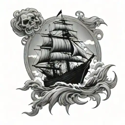 Pirate Ship Sailing Stormy Sea