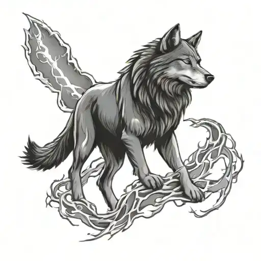 Guardian Of Strength With Lightning With Like A Wolf Howling At Night
