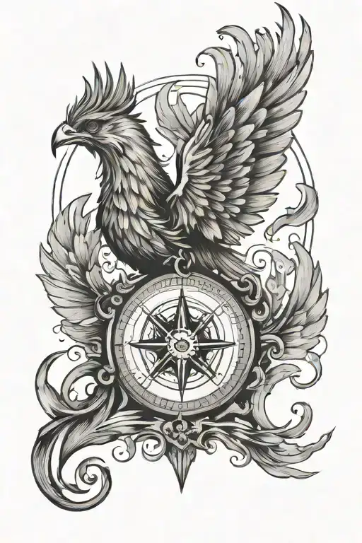 A Phoenix Rising From A Compass Symbolizing New Beginnings And Direction In Life