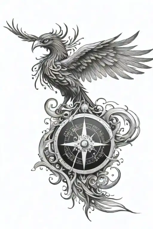 A Phoenix Rising From A Compass Symbolizing New Beginnings And Direction In Life