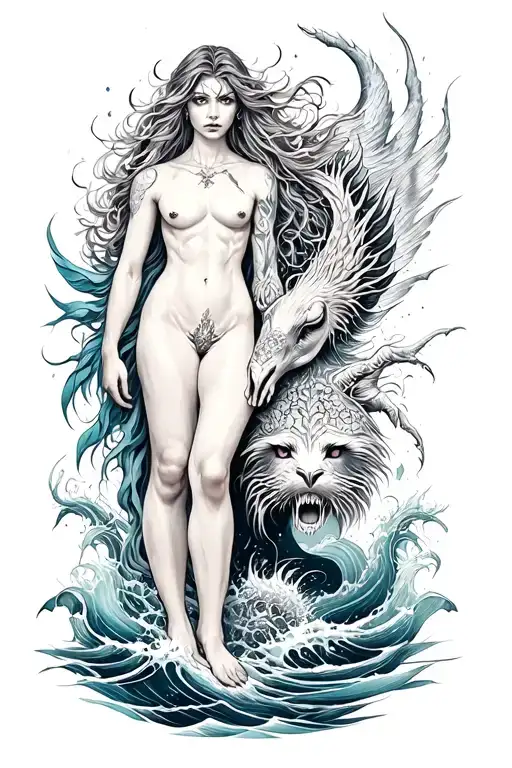 Ocean With Mythical Creatures And Gods Full Leg