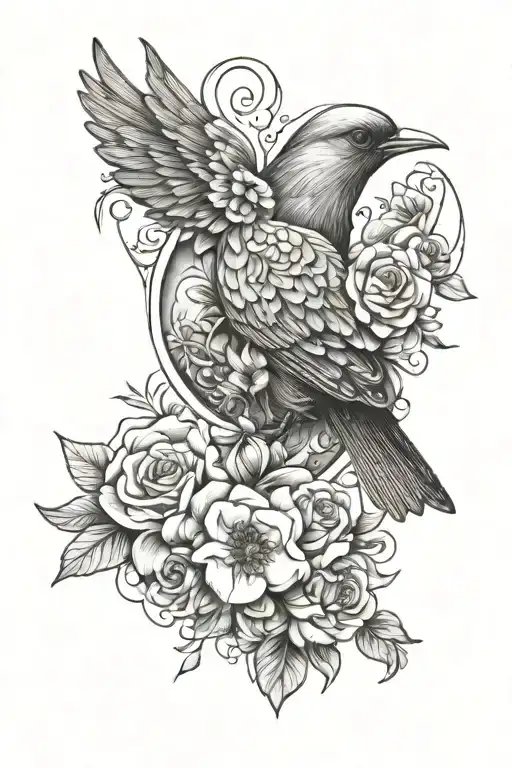 Flower Heart With Bird