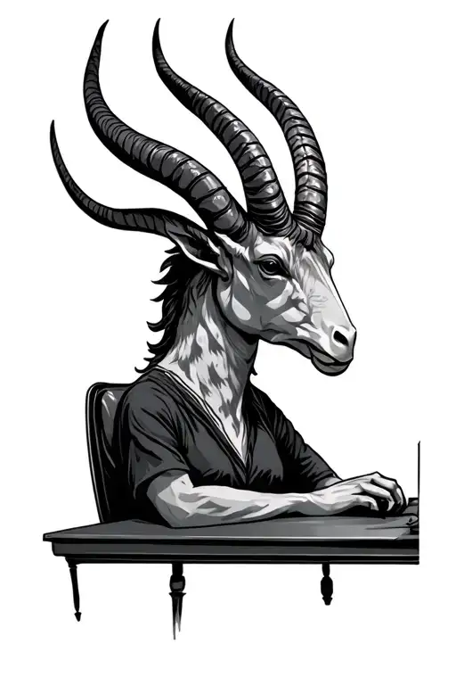Capricorn Sitting Behind A Desk