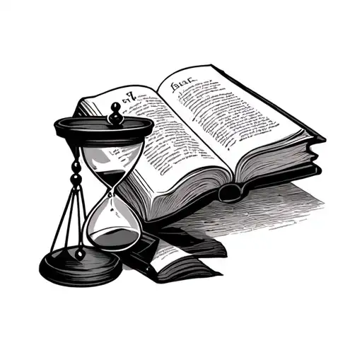 Hour Glass With Libra Scale And Old Bible