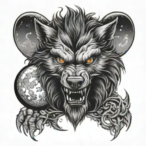 Werewolf And Moon Surrounded