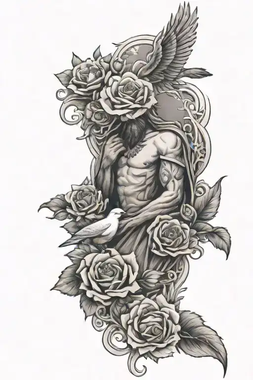 Fear God With Jesus With Dove And Roses Blooming