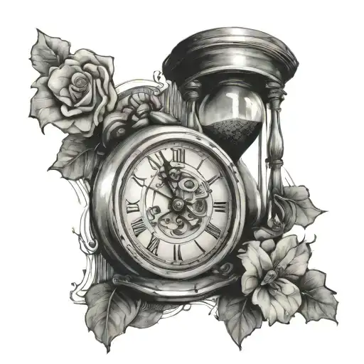 Clock With Cracks And Hourglass
