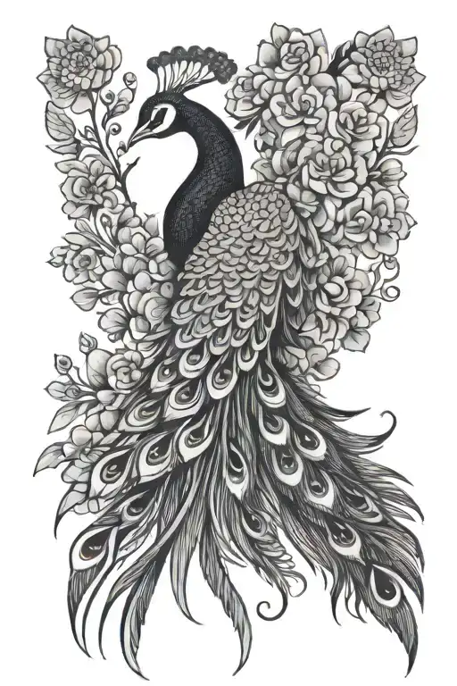 Beautiful Peacock Simple Tattoo With No Background
