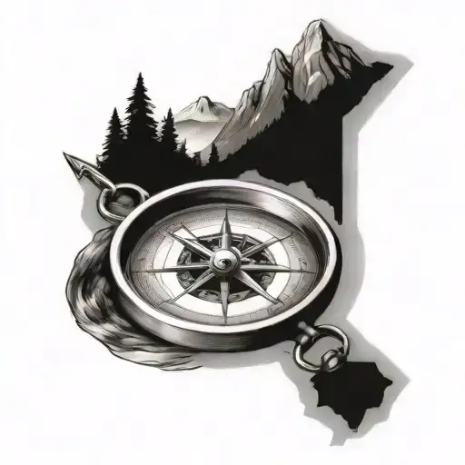 Mountains And Beach With Compass