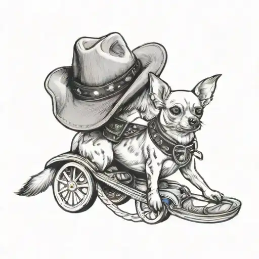 Chihuahua Wearing Cowboy Hat And Boots On Riding A Labrador Retriever Like A Horse