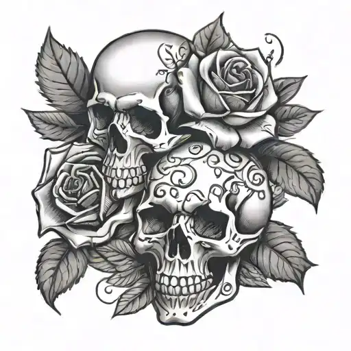 Black Rose And Red Rose Skull