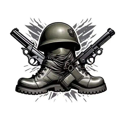 Military Tattoo With Boots And Gun And Helmet