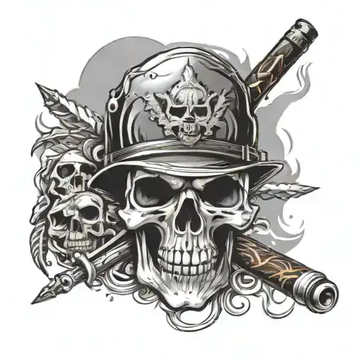Skull With Cigar And Symbol Of The Brazilian Infantry Behind