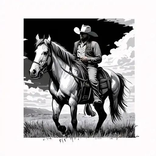 Cowboy Walking A Horse