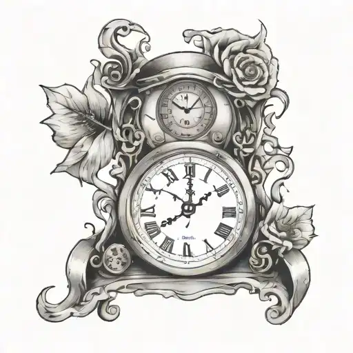 Clock With Cracks And Hourglass
