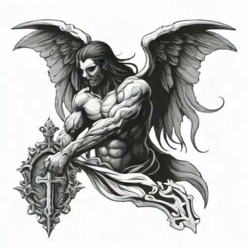 Half Demon Half Angel Holding A Cross