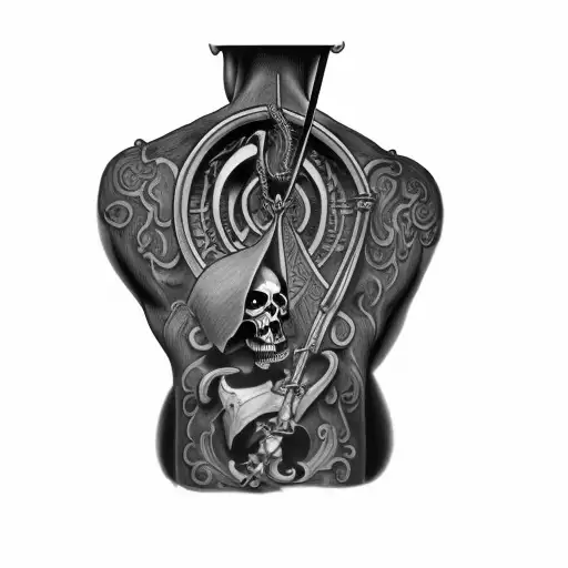 Grim Reaper With Scythe And Hourglass