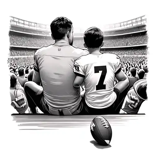 Father And Son Sitting In A Football Stadium Filled With Cheering Fans