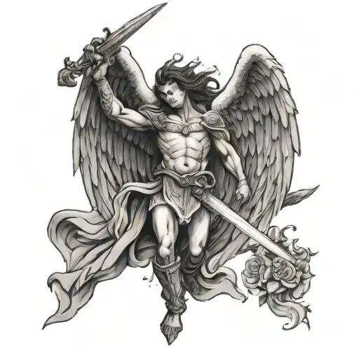 Falling Angel Holding A Sword Looking Up