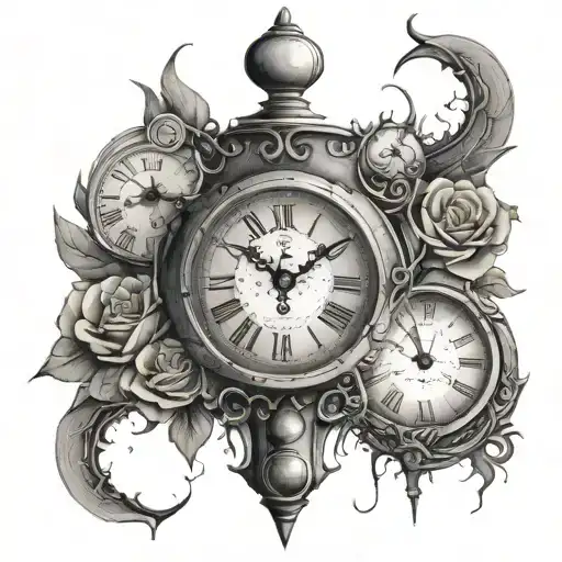 Clock With Cracks And Hourglass Surrounded