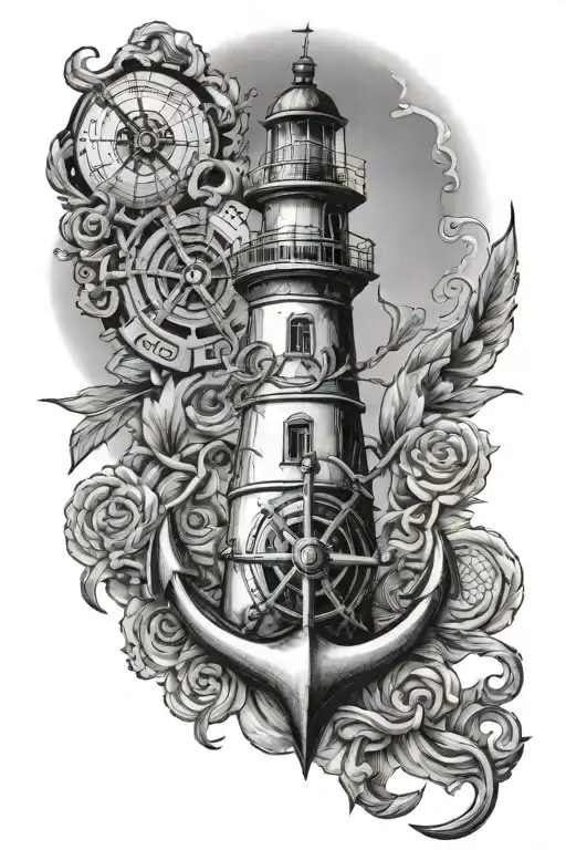 Anchor Compass Lighthouse With Anchor And