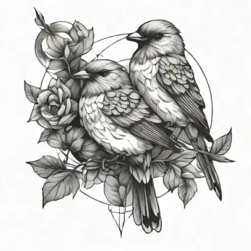 Birds With Geomitrical And Space