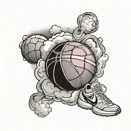 A Basketball On Clouds With A Breast Cancer Ribbon