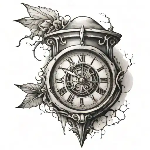 Clock With Cracks And Hourglass