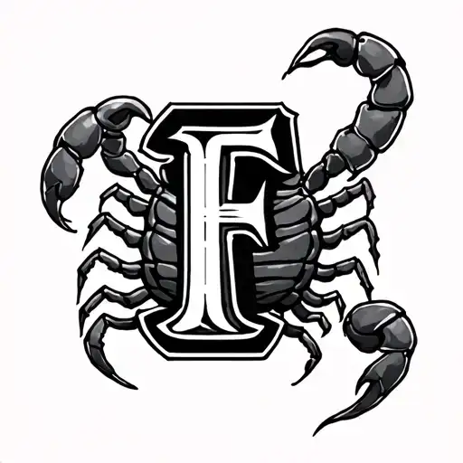 Cursive Letter F With Scorpion